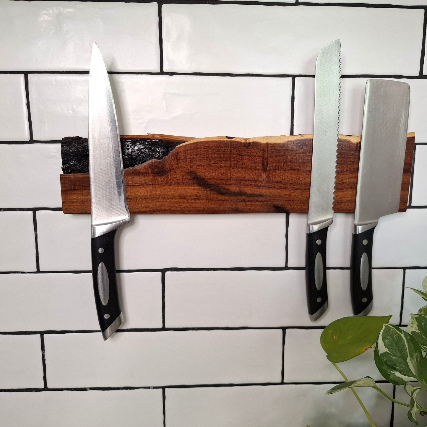 Custom Handmade Wooden Magnetic Knife Holder: Wall-Mounted Kitchen Storage