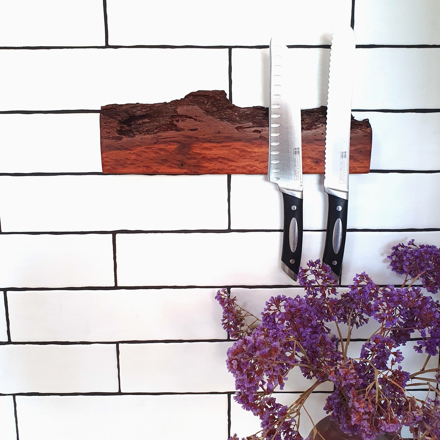 Custom Handmade Wooden Magnetic Knife Holder: Wall-Mounted Kitchen Storage