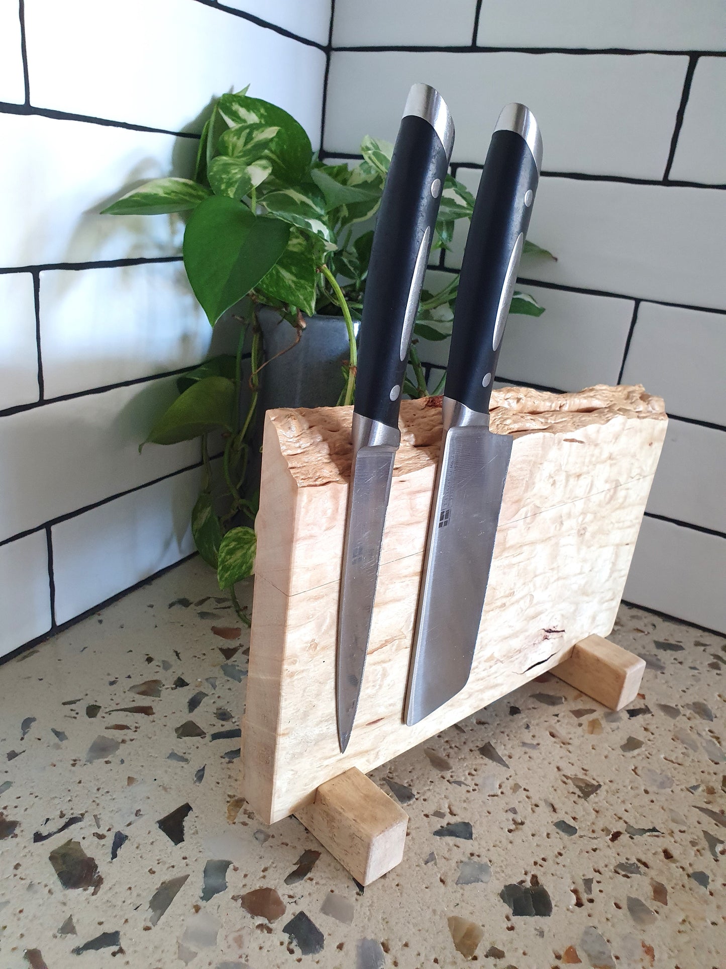 Handmade Magnetic Knife Block: Australian Chestnut Wood Organizer