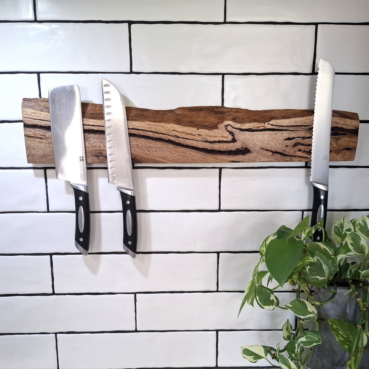 Custom Handmade Wooden Magnetic Knife Holder: Wall-Mounted Kitchen Storage