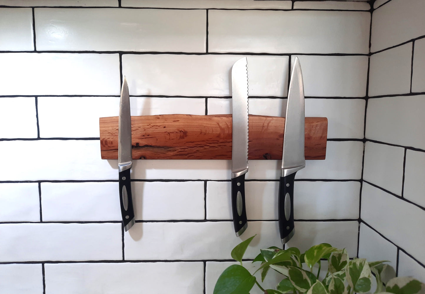 Custom Handmade Wooden Magnetic Knife Holder: Wall-Mounted Kitchen Storage