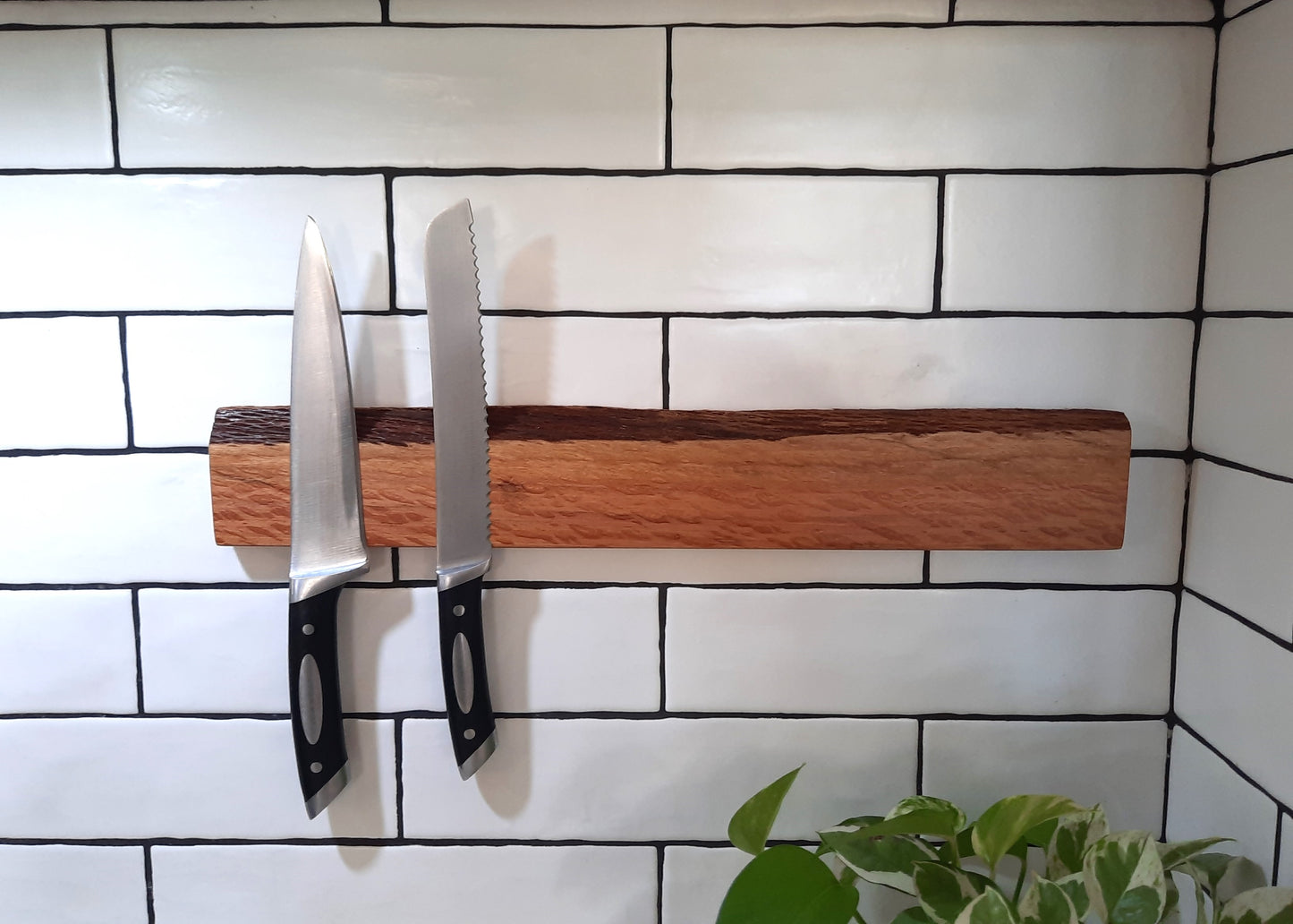 Custom Handmade Wooden Magnetic Knife Holder: Wall-Mounted Kitchen Storage