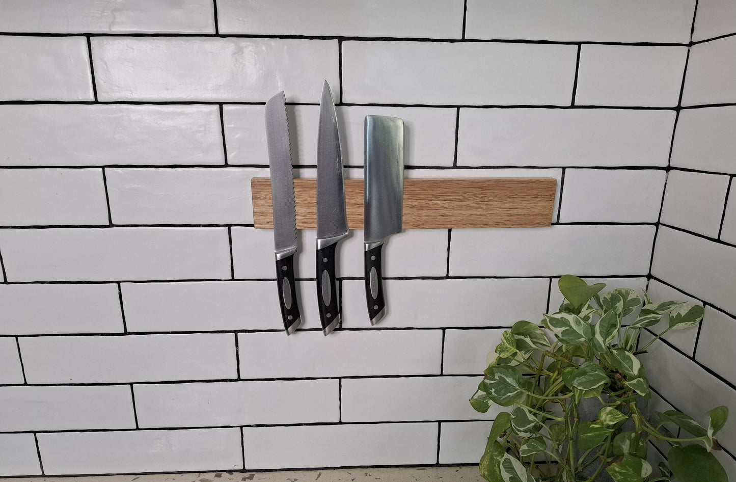 Magnetic Wooden Knife Holder - Handmade Knife Rack with Strong Magnets, Wall-Mounted Knife Strip