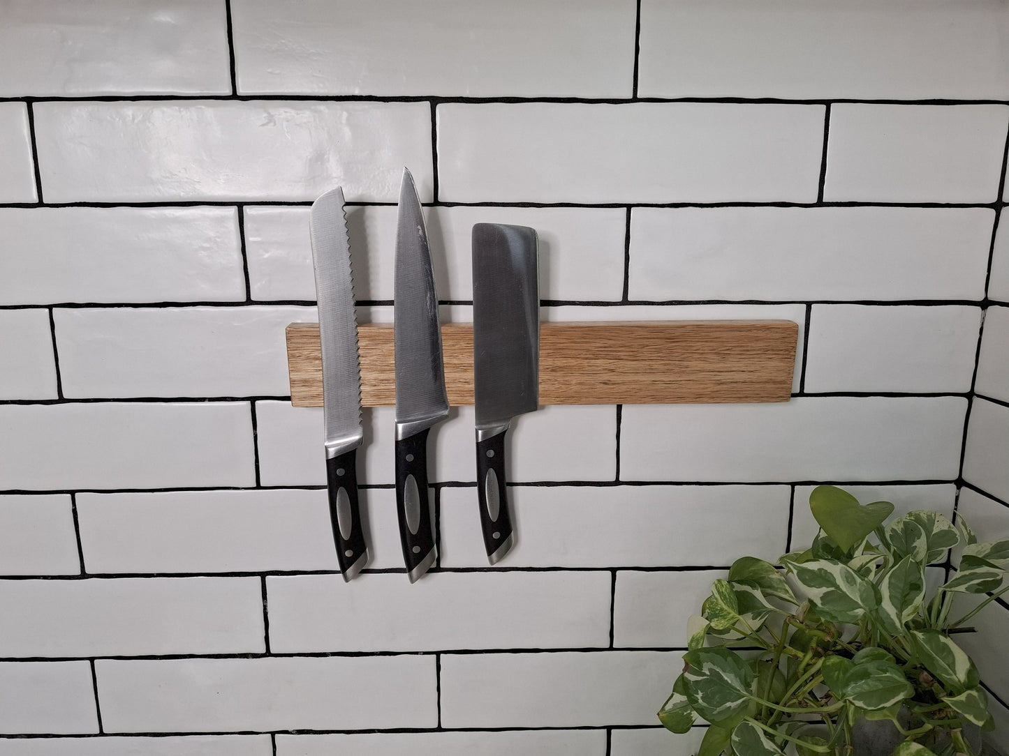 Magnetic Wooden Knife Holder - Handmade Knife Rack with Strong Magnets, Wall-Mounted Knife Strip