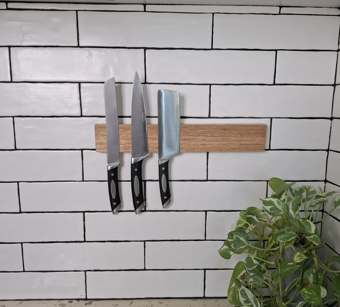Magnetic Wooden Knife Holder - Handmade Knife Rack with Strong Magnets, Wall-Mounted Knife Strip