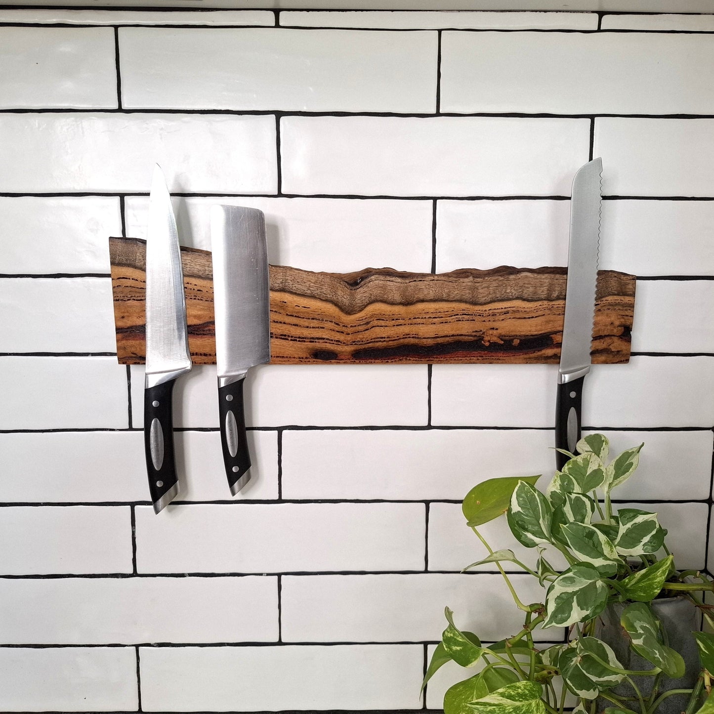 Custom Handmade Wooden Magnetic Knife Holder: Wall-Mounted Kitchen Storage