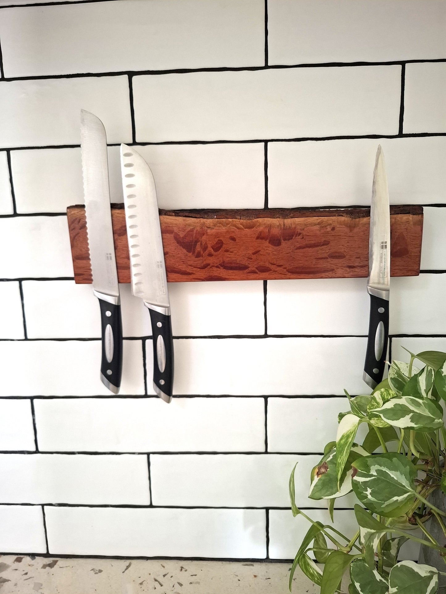 Magnetic Wooden Knife Holder - Handmade Knife Rack with Strong Magnets, Wall-Mounted Knife Strip