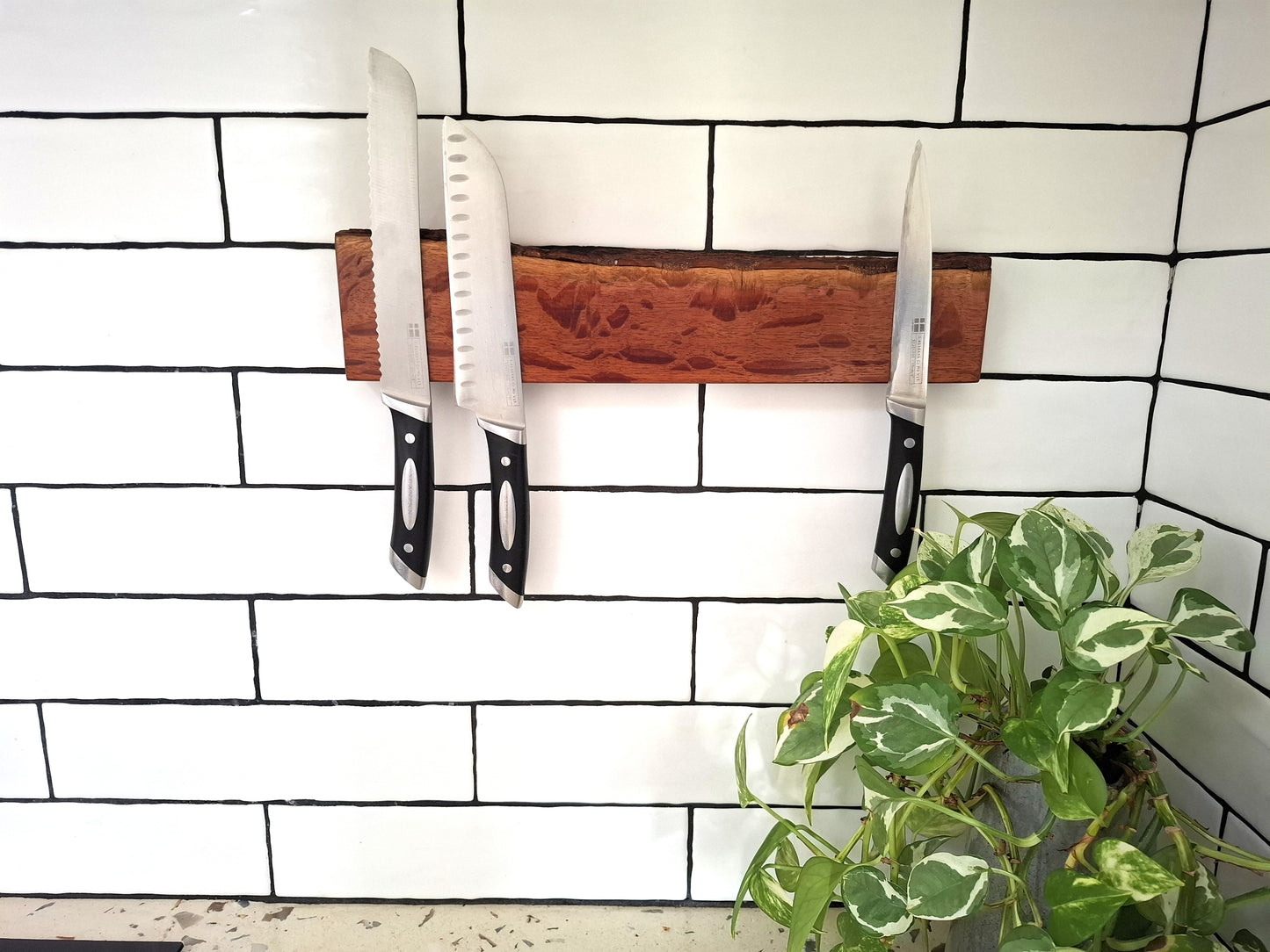 Magnetic Wooden Knife Holder - Handmade Knife Rack with Strong Magnets, Wall-Mounted Knife Strip
