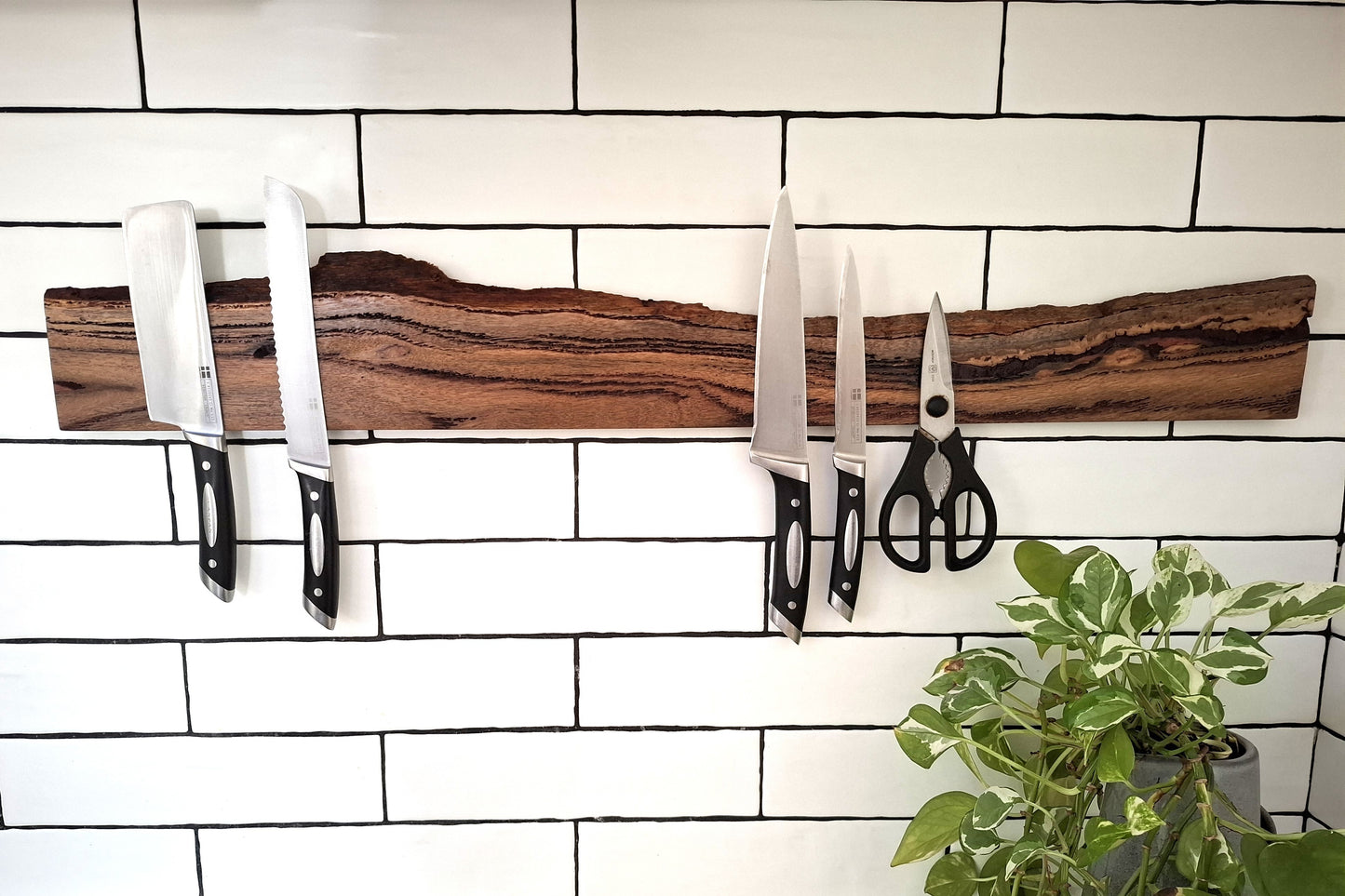 Custom Handmade Wooden Magnetic Knife Holder: Wall-Mounted Kitchen Storage