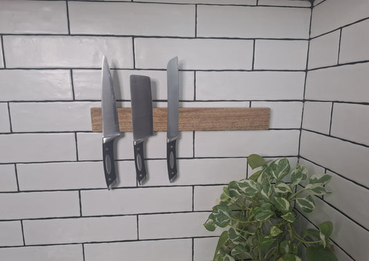 Magnetic Wooden Knife Holder, Handmade Knife Rack with Strong Magnets, Wall-Mounted Knife Strip