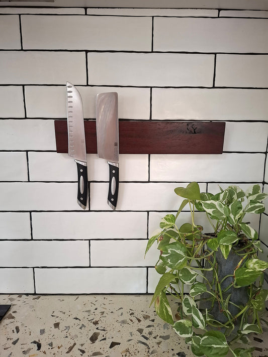 Magnetic Wooden Knife Holder - Handmade Knife Rack with Strong Magnets, Wall-Mounted Knife Strip
