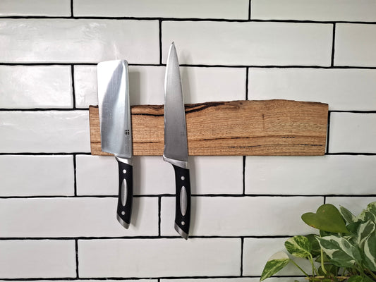 Magnetic Wooden Knife Holder - Handmade Knife Rack with Strong Magnets, Wall-Mounted Knife Strip