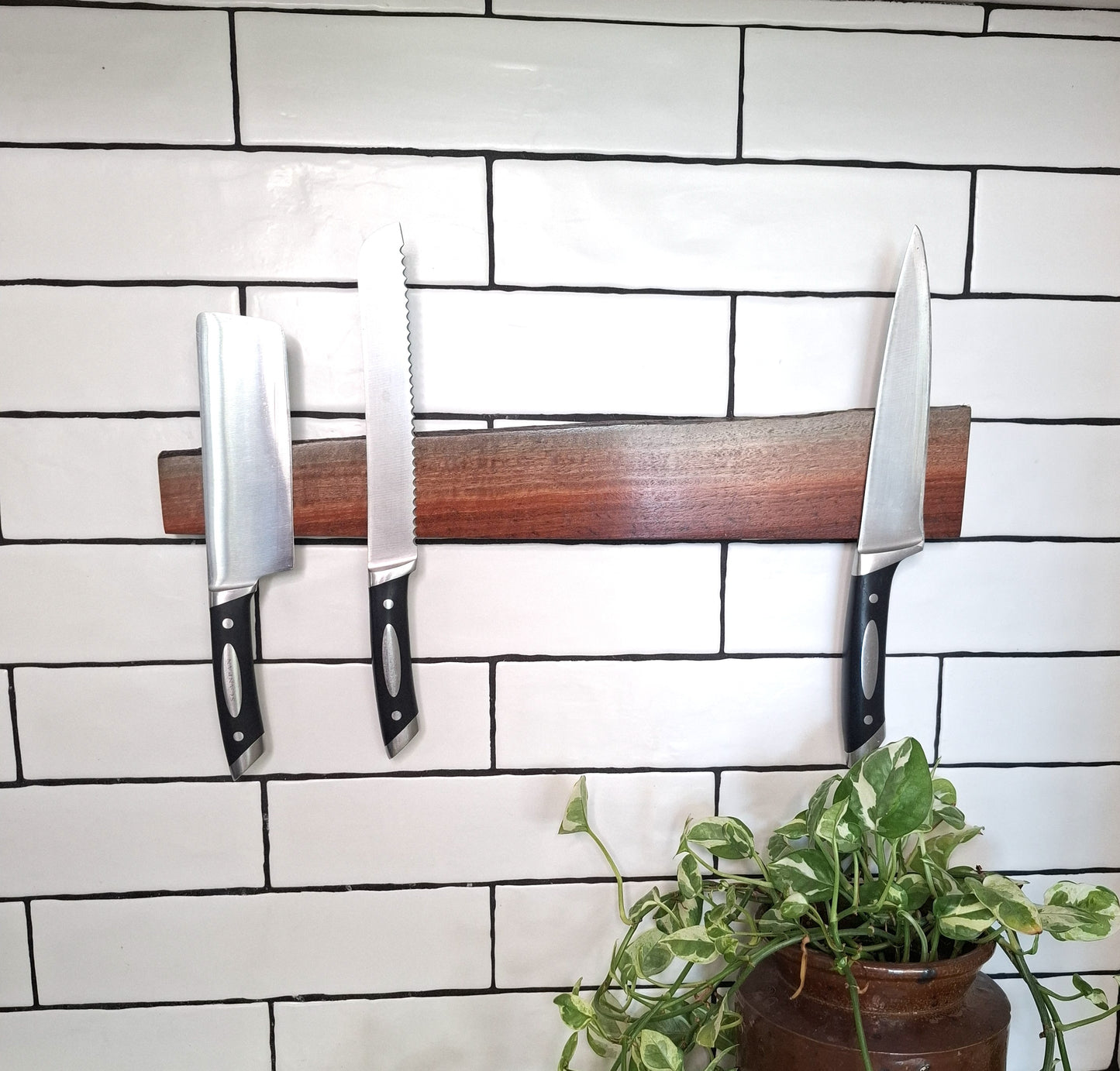 Magnetic Wooden Knife Holder, Handmade Knife Rack with Strong Magnets, Wall-Mounted Knife Strip