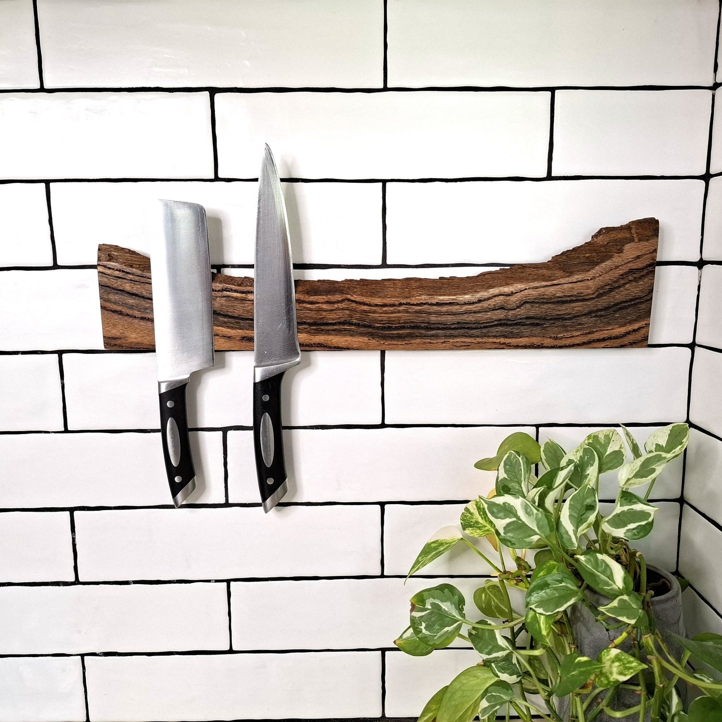 Custom Handmade Wooden Magnetic Knife Holder: Wall-Mounted Kitchen Storage
