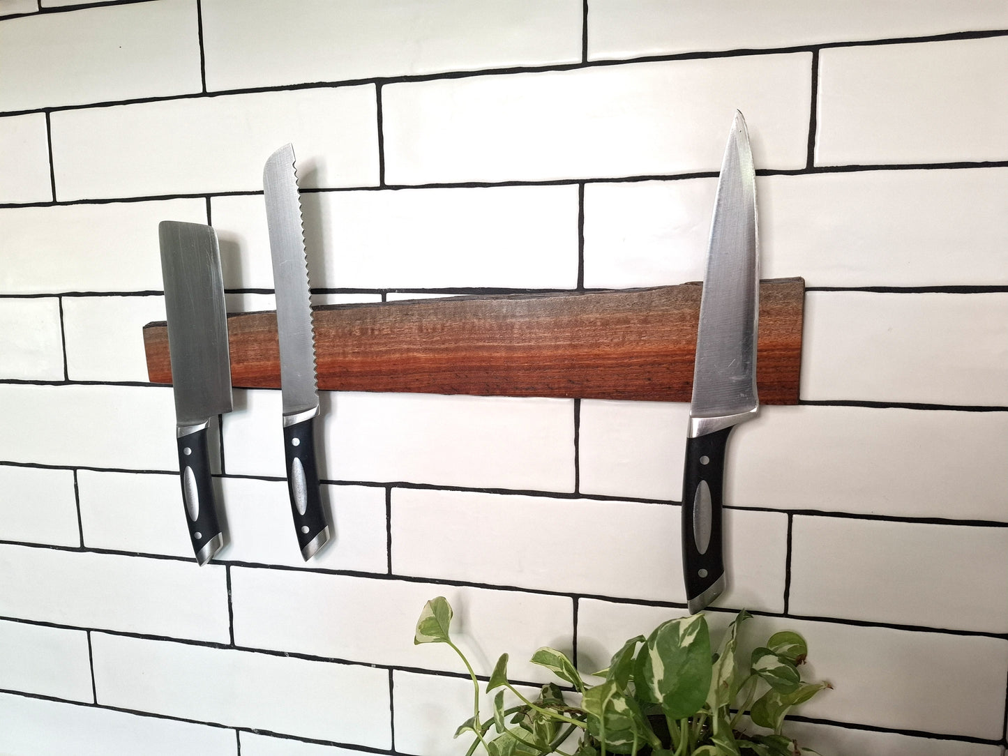 Magnetic Wooden Knife Holder, Handmade Knife Rack with Strong Magnets, Wall-Mounted Knife Strip
