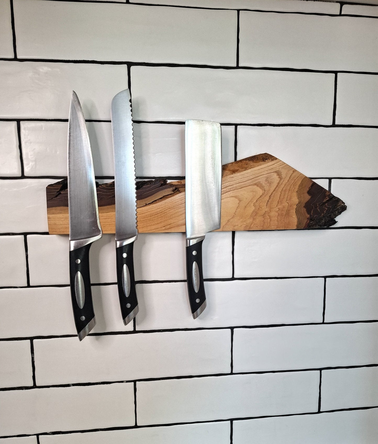 Custom Handmade Wooden Magnetic Knife Holder: Wall-Mounted Kitchen Storage