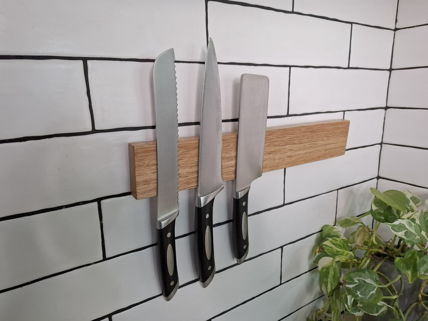 Magnetic Wooden Knife Holder - Handmade Knife Rack with Strong Magnets, Wall-Mounted Knife Strip