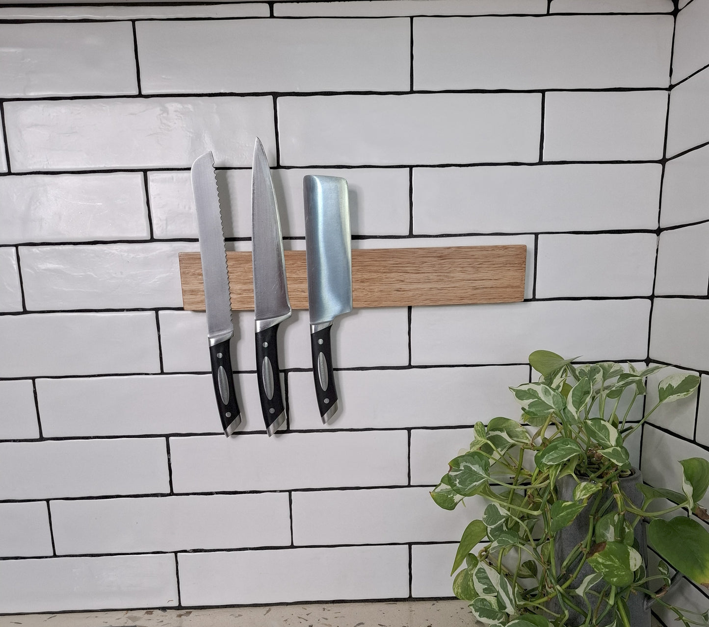 Magnetic Wooden Knife Holder - Handmade Knife Rack with Strong Magnets, Wall-Mounted Knife Strip